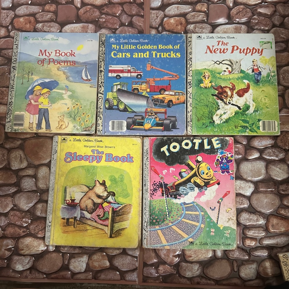 Vintage Little Golden Books Lot of 5 Tootle Cars Trucks Sleepy Book Puppy Poems
